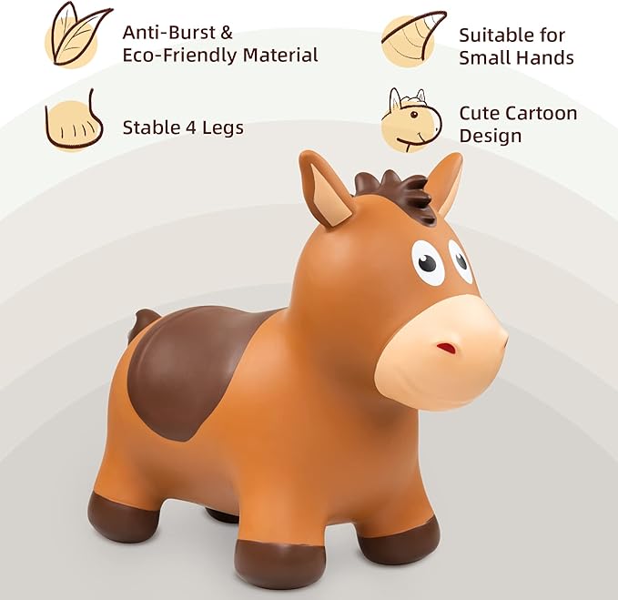 ZOOJOY Bouncy Horse Hopping Toys, Inflatable Animal Horse Toys for Toddlers 1-3, Outdoor Indoor Bounce and Ride On Bouncer for Boys Girls, Birthday Gifts for 18 Months 2 3 4 5 6 Year Old with Pump