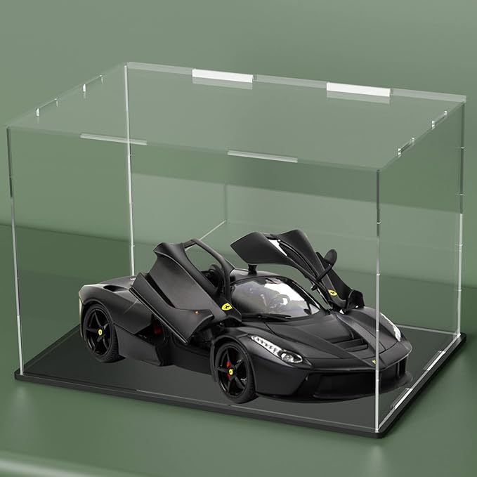 Acrylic Box with Matt Black Base, Simple Self-Assembly Clear Acrylic Display Case, 14.5x11x11 inch Showcase with Lid for Collectibles & DIY Dollhouse