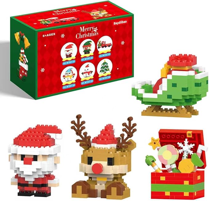 Mini Christmas Building Blocks Toy - 4 Pack Santa Claus Design Set, Holiday Crafts for Family, Kids, Boys & Girls, Ages 6+,DIY Christmas Stocking Stuffers Gifts,Xmas Newyear Birthday Gifts