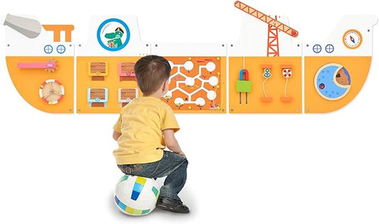 Monläurd® Wooden Ship Activity Wall Panel for Kids, Sensory Wall Toy, Activity Cube, Wall Toys for Toddlers 1-3, Playroom Toys, Daycare Furniture, Montessori Busy Board