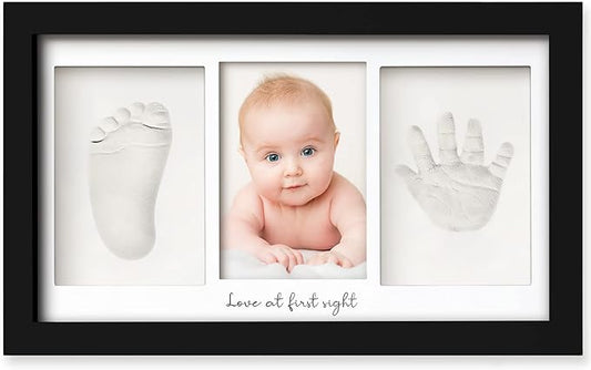 Baby Hand and Footprint Kit - Clay Handprint Keepsake Frame, Newborn Nursery Picture Frame, Personalized New Mom Gifts for Baby Shower & Registry (Onyx Black)
