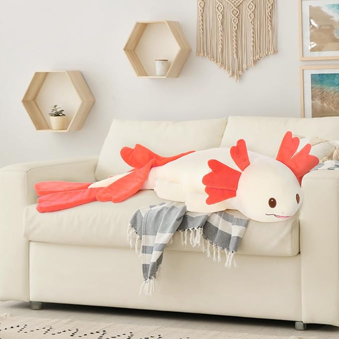 MaoGoLan Large Axolotl Plush Body Pillow, XL Axolotl Stuffed Animal for Kids, 44" Long Salamander Plush Pillow,Christmas Birthday Gifts Pink