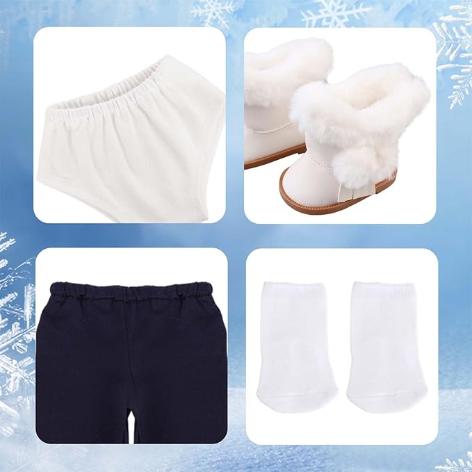 18-inch Doll Down Jacket, Winter Clothing, 5 Colors/Patterns, White-Red Heart Print, 18 inch Baby Doll Clothes, Accessories Set