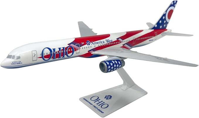 Flight Miniatures America West Ohio State 757-200 1:200 Scale - Plastic Snap-Fit Model Airplane - Collectible Replica of American West Aircraft - Part #ABO-75720H-500