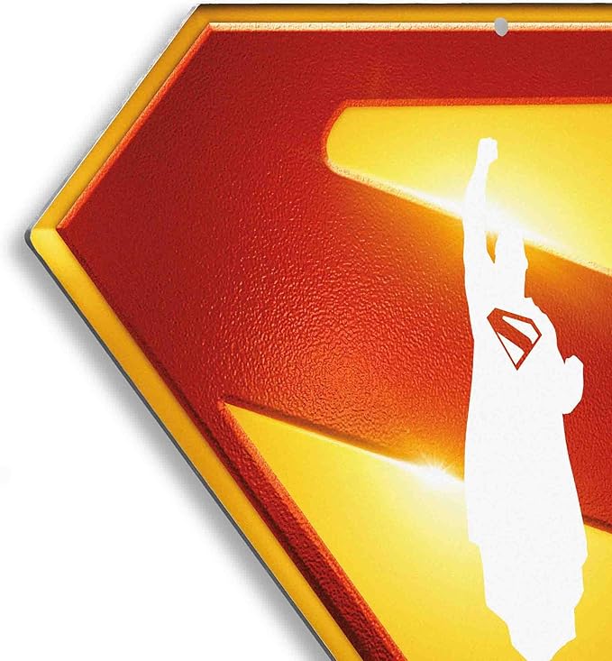DC Comics Superman "S" Logo Metal Wall Decor - Iconic Superman Emblem Sign for Hero-Themed Spaces
