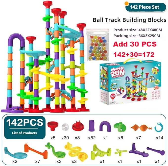 Marble Run Set - 172 Pcs STEM Learning Toy for Kids 4-8 Marble Track, Race Tracks for Kids, Marble Tower, Construction Building Blocks Toys (G21)