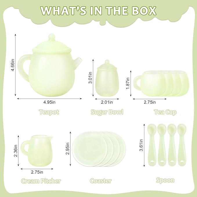 MCGMITT Tea Party Set for Toddler 3-5, 15PCS Silicone Tea Set Kids Tea Set, Includes Teapot, 4 Tea Cups and Coasters, Creamer, Sugar Bowl, 4 Spoons, Kitchen Pretend Play for Little Girls Boys Age 3-6