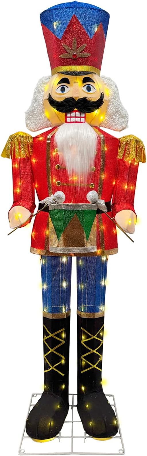 5FT Outdoor Christmas Lighted 3D Nutcracker with Drum,100 LEDs Lighted-up,Outdoor Lighted Holiday Displays with Stakes & Zip Ties for All-Weather Christmas Yard Decoration, Porch, Lawn