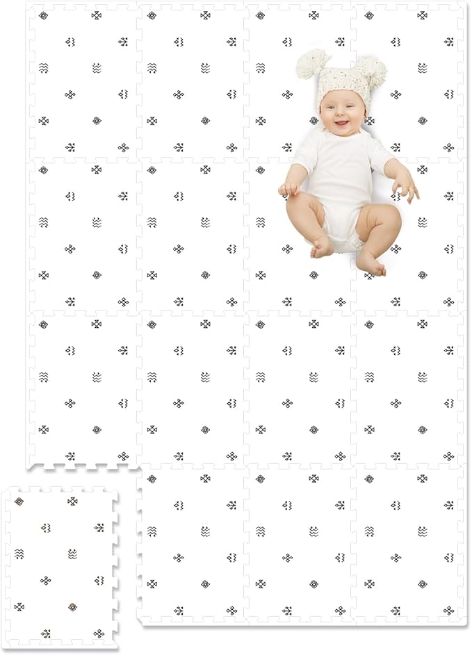 TCBunny 16 Interlocking Tiles and Edges Baby Play Mat for Kids & Toddlers - 5.6 X 4 FT (Bohemia Handmade Pattern)
