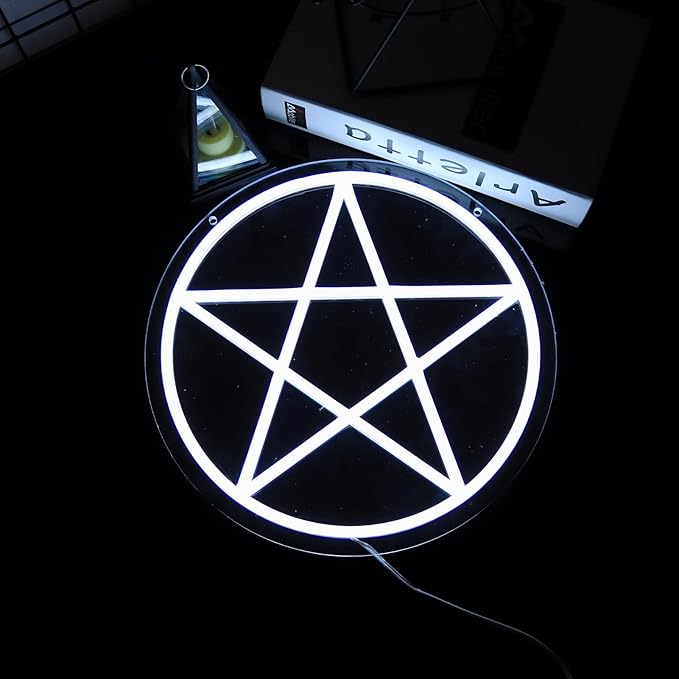 Pentacle Neon Sign, Dimmable LED Gothic Pentagram Neon Light, USB Powered for Home Bedroom Dorm College Party Christmas Gifts12.2 * 12.2 Inch