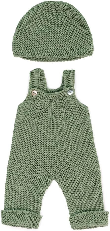Miniland Clothes for Dolls 15'' Knitted Outfit Overall & Beanie Hat - ECO, Made in Spain, Quality, Role Play, Educational