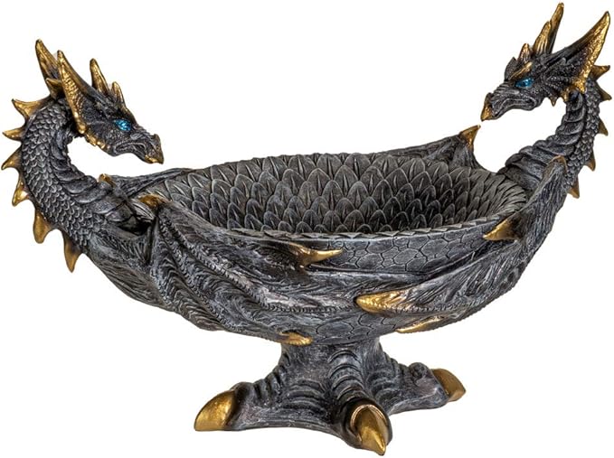 Pacific Giftware Double Dragon Resin Figurine Ceremonial Altar Bowl