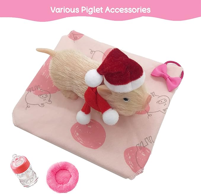 5 Inches Silicone Piglet with Accessories, Soft Mini Realistic Silicone Animals for Kids Christmast Gift（Christmas Dora）