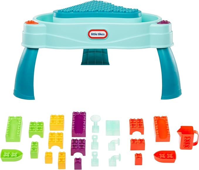 Little Tikes Build & Splash Water Table with 25 Piece Accessories - Wet/Dry Play, Indoor/Outdoor with Removeable Grow-with-Me Legs
