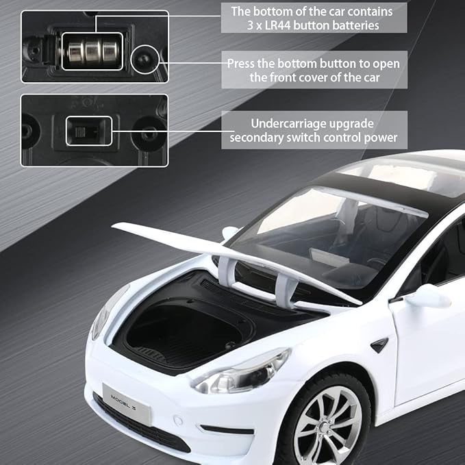 Zinc Alloy 3 Car Model,1:24 Scale Simulation Casting car Model Pull Back Diecast Toy Car, Mini Vehicles Toys with Lights and Music for Toddlers Kids Children Birthday Gift(White)