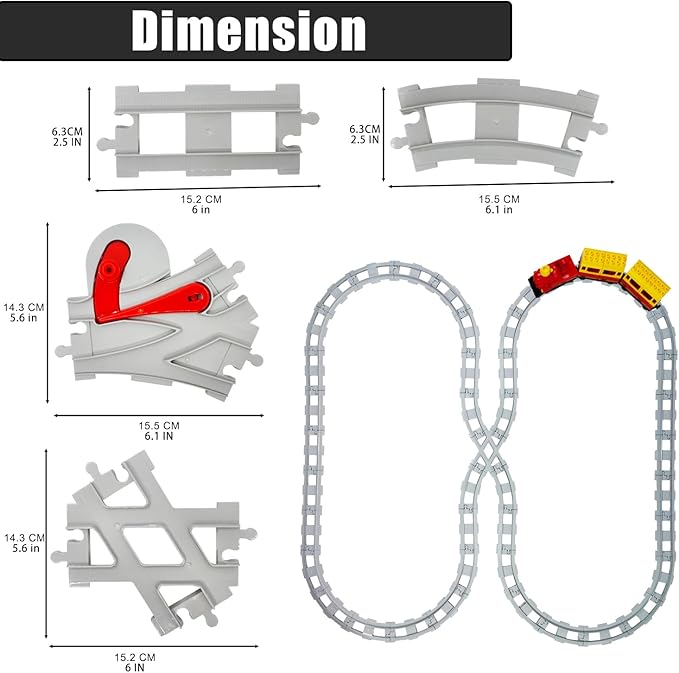 47-Piece Train Track Set,Classic Railway Track with 30 Curved Tracks,14 Straight Tracks,2 Switch and 1 crossoverTracks-Compatible with All Major Brands,Light Grey Toy Track Accessory for Kids