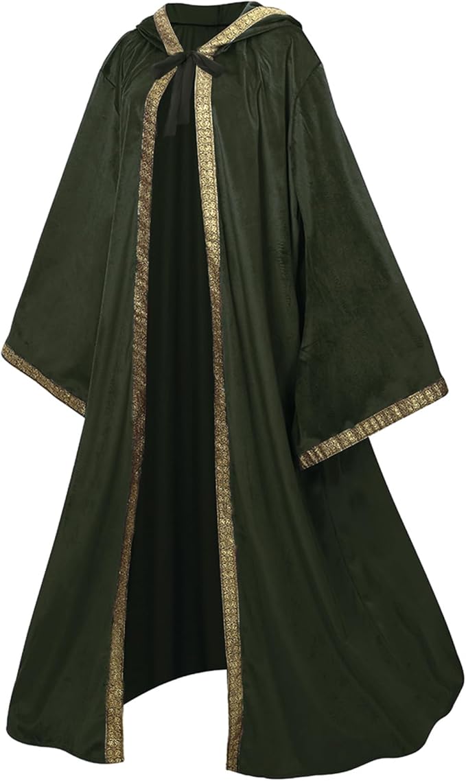 Velvet Wizard Robe with Hooded and Sleeves, Halloween Vampire Witch Wizard Cloak Fancy Cosplay Costume