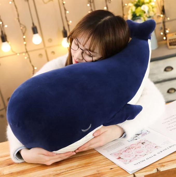 MUPI Whale Stuffed Animals Plush Pillow 4 Size Cute Soft Cotton Plushies Pillows Kawaii Blue Whale Toy Gifts for Kids Boys Girls Adults (Blue, 26 Inch)