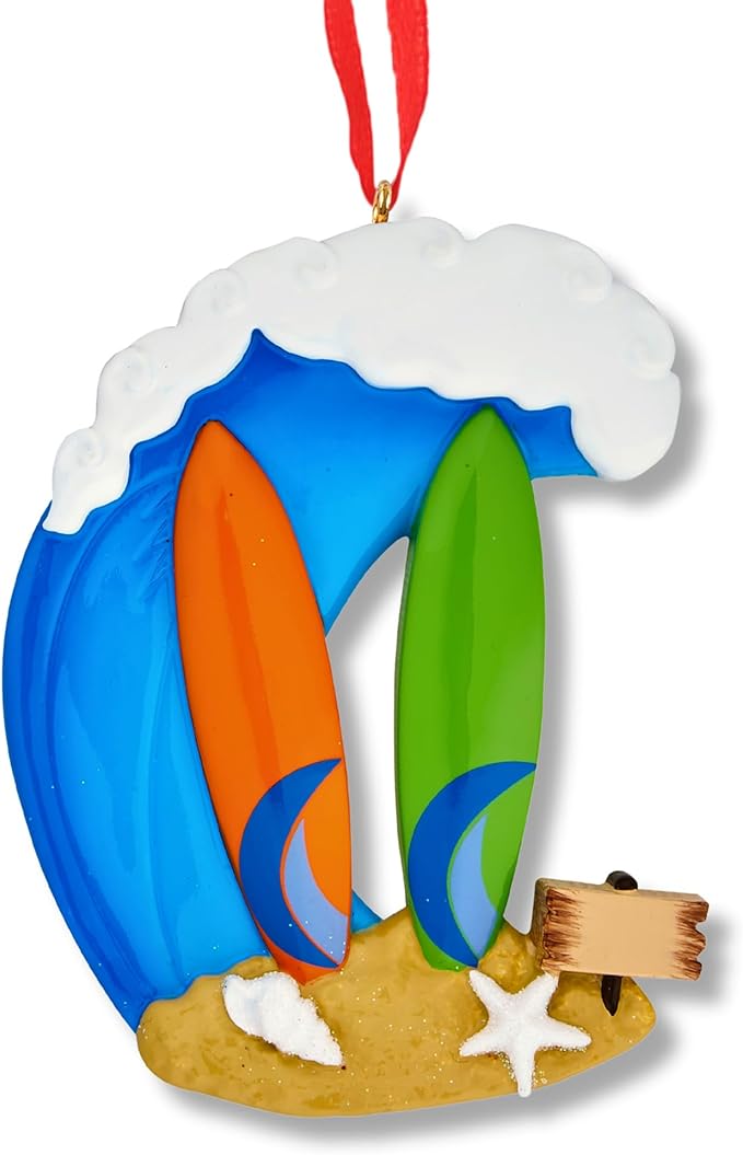 Ornaments by Elves - Personalized Surf Family Two Surfboards Christmas Ornaments 2025 - Beach Kids Decorations Paddle Board - Surfer Surfing Hawaiian Theme - Customized Giftable Packaging
