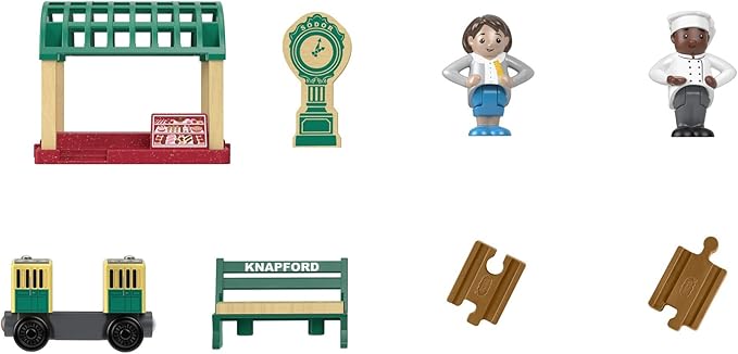 Thomas & Friends Wooden Toy Knapford Train Station Playset with Figures & Passenger Coach for Preschool Pretend Play Kids Ages 3+ Years