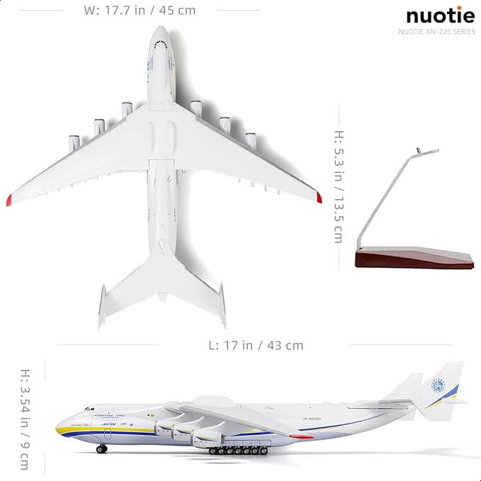 Antonov AN-225 Mriya 1/200 Scale Model Aircraft Kit 17.3 inch Ukraine Painted Metal Diecast Transport Aircraft Miniature with Display Stand Adult Airplane Model Kits Gift