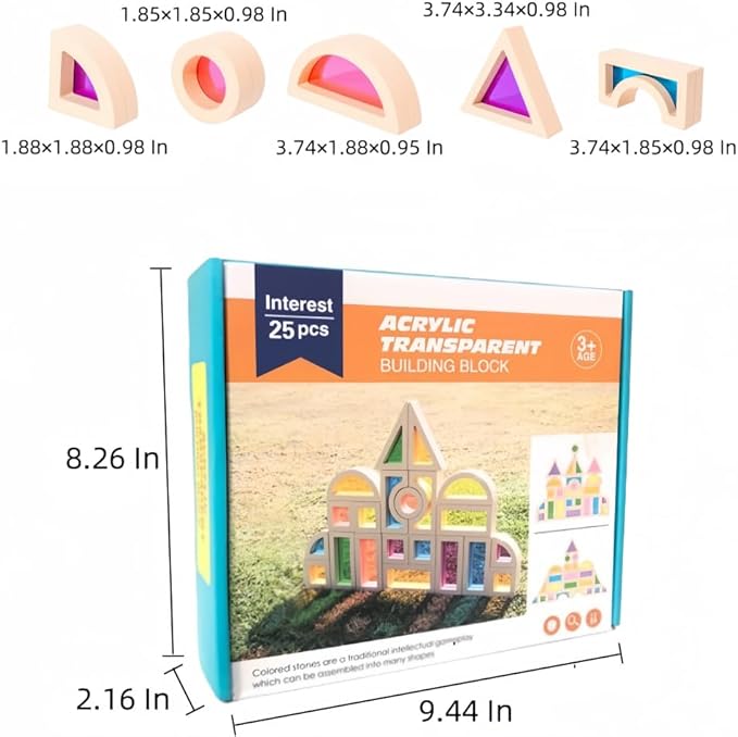 Rainbow Blocks,Acrylic Building Block,Rainbow Stacking Sensory Toys,Toys Set Colorful Preschool Learning Educational Toys for Boys and Girls, Blocks for Toddlers 1-3, Children's Day Gift (25 PCS)