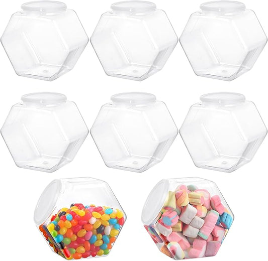 8 PCS Hexagon Plastic Jars, Clear Cookie Jars with Lids, Reusable Coffee Candy Display for Snacks, Cookie, Dog Treats, Coffee Pod(30 OZ)