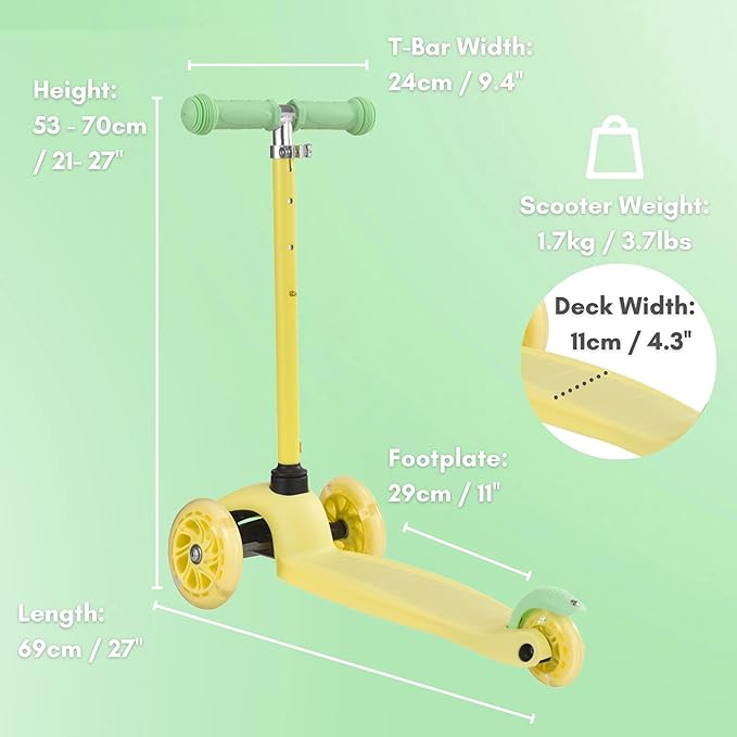 Teeny | 3 Wheel Scooter for Kids & Toddlers Ages 2-6 Years | Flashing Wheels | Height Adjustable 53 to 70 cm | My First Scooter