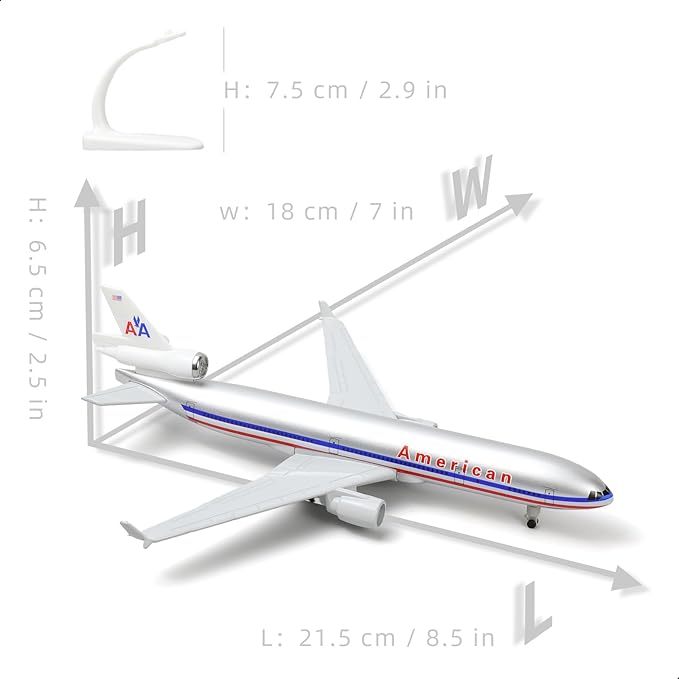 MD-11 American 1/300 Diecast Metal Airplane Model with Stand -Alloy Airplane Model for Adult(N1753) -8.3 inches Aircraft Model for Aviation Enthusiasts Gifts, Display Decorations