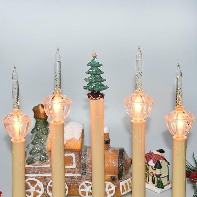 4 Pack Clear Christmas Bubble Lights With Golden Glitter, Vintage Tree Replacement Bulbs & C7 Candle Light for Holiday Home Decor, E12 Base, 5W
