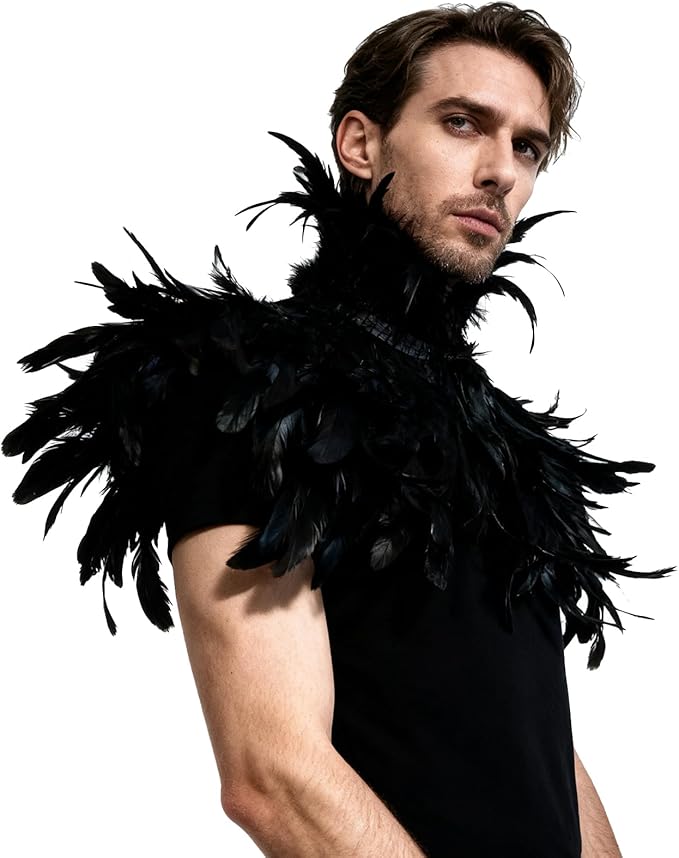 L'VOW Gothic Black Feather Shrug Cape Shawl Halloween Costume for Men