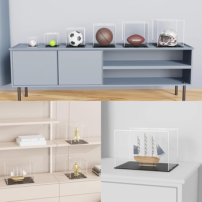 Acrylic Box with Matt Black Base, Simple Self-Assembly Clear Acrylic Display Case, 14.5x11x11 inch Showcase with Lid for Collectibles & DIY Dollhouse