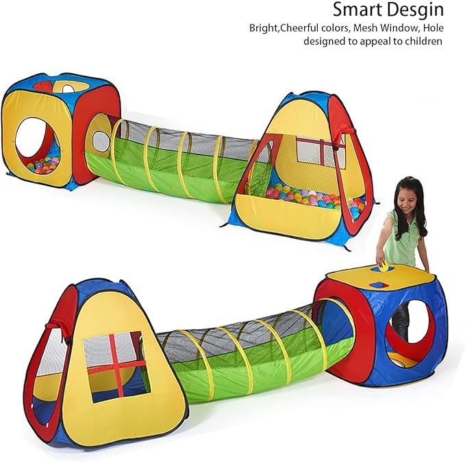 UTEX 3 in 1 Pop Up Play Tent with Tunnel, Ball Pit for Kids, Boys, Girls, Babies and Toddlers, Indoor/Outdoor Playhouse，Yellow