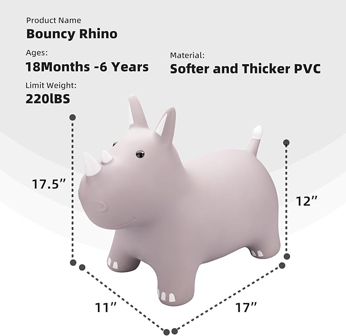 ZOOJOY Bouncy Horse Animals Hopper,Inflatable Bouncing Horse Jumping Animals for Toddlers,Ride On Hopping Toys for Girls/Boys,Great Gift W/P (Grey)