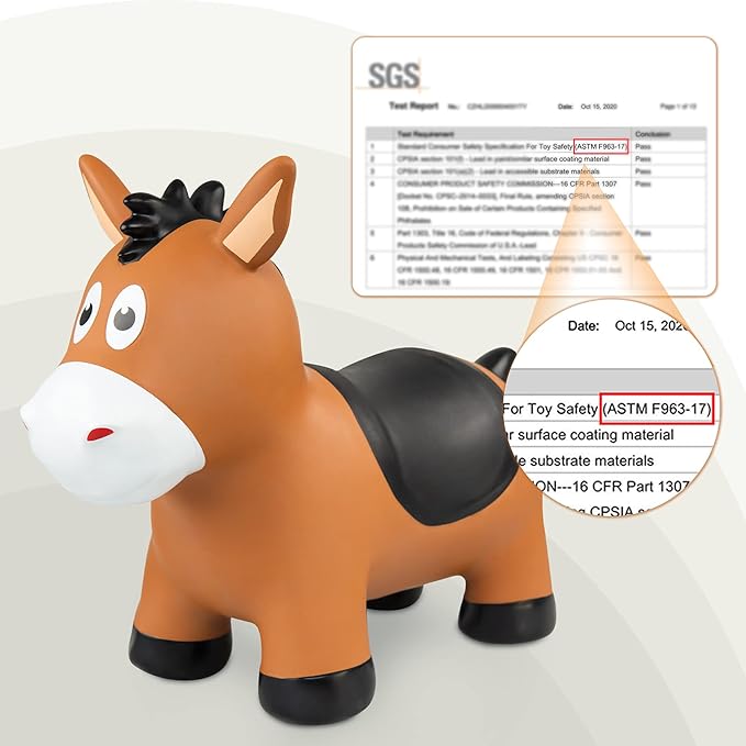 ZOOJOY Bouncy Horse Hopping Toys, Inflatable Animal Horse Toys for Toddlers 1-3, Outdoor Indoor Bounce and Ride On Bouncer for Boys Girls, Birthday Gifts for 18 Months 2 3 4 5 6 Year Old with Pump