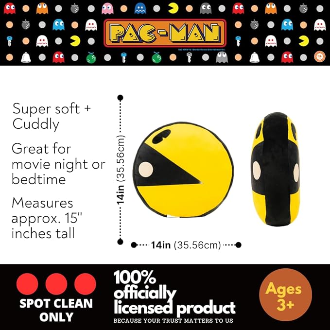 PAC-Man Bedding Super Soft Plush Decorative Throw Pillow, 14 in, (Officially Licensed Product) by Franco Collectibles