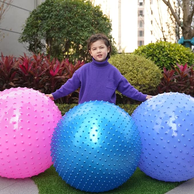 Large Sensory Massage Ball for Kids, 2 Pack 33.5" 85CM Bouncy Exercise Balls for Toddlers, Big Inflatable Toys with Tactile Spikes, Outdoor Giant Yoga Balls, Large Beach Ball (Blue+Pink)