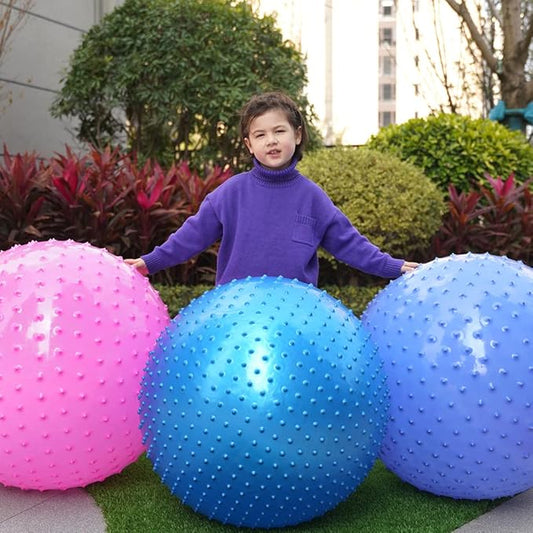 Large Sensory Massage Ball for Kids, 2 Pack 33.5" 85CM Bouncy Exercise Balls for Toddlers, Big Inflatable Toys with Tactile Spikes, Outdoor Giant Yoga Balls, Large Beach Ball (Blue+Pink)
