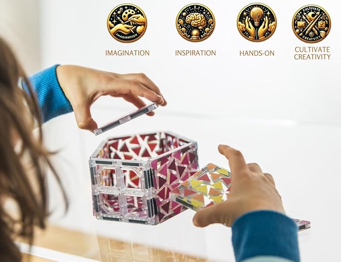 Magnetic Tiles Set - 52 PCS Double-Sided Color Tiles for Kids | Unique Geometric Design for More Creative Builds | STEM Toy for Ages 3 4 5 6 7 8 9+ Birthday Gift Boys & Girls