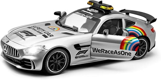 1/24 Diecast Metal Toy with Lights and Sounds, Mini Vehicles Toys Race Cars for Kids, Ages 3 and Up (Silver)