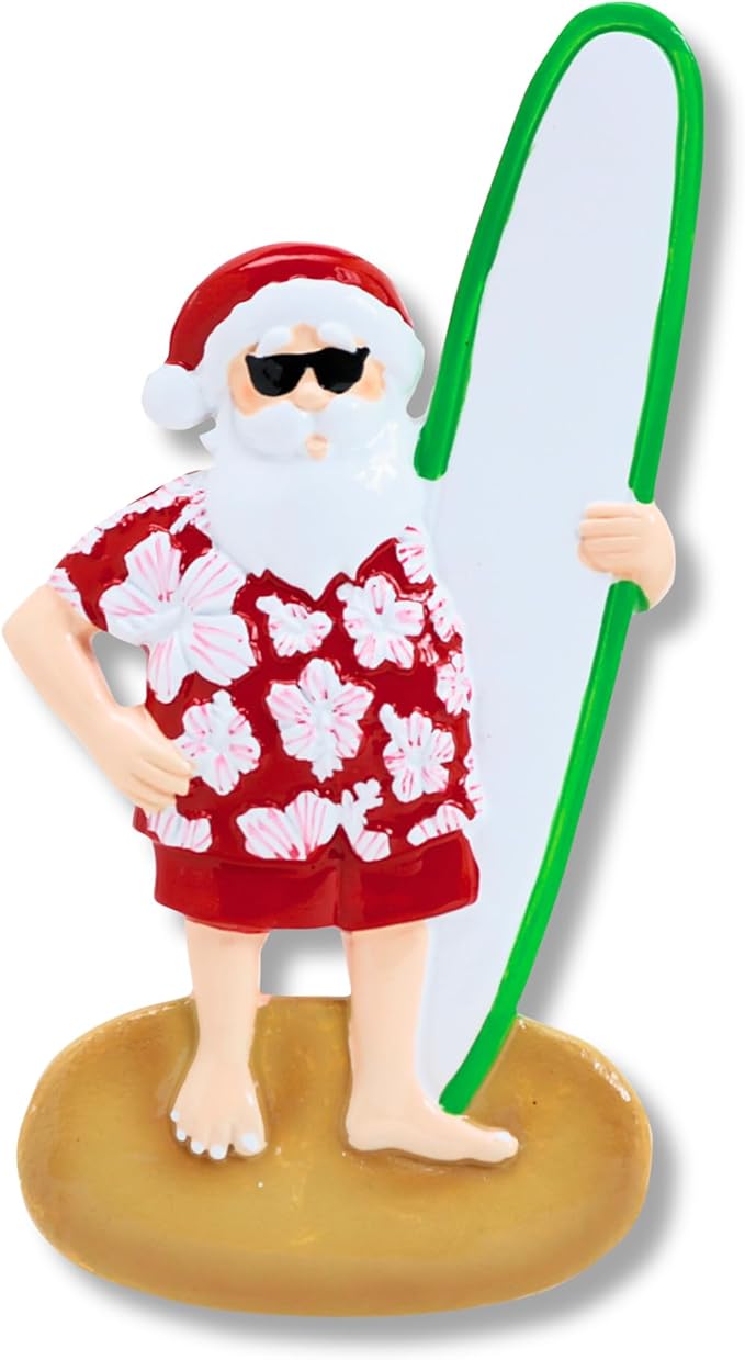 Ornaments by Elves - Personalized Surf Santa Christmas Ornaments - Beach Santa Decorations - Paddle Board Surfer Hawaiian Beachy Christmas Decor and Surfer Enthusiasts - Giftable Packaging