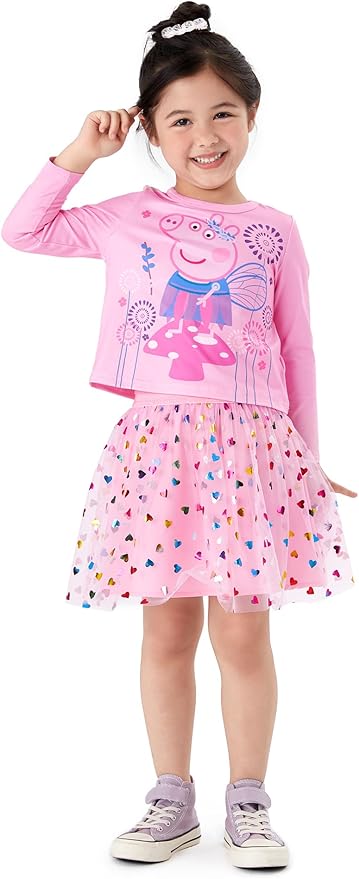 Peppa Pig Girls Skirt Sets Long Sleeves Top Shirt and Skirt Fall Outfits Cute Clothing Sets for Birthday Party Toddler Girl