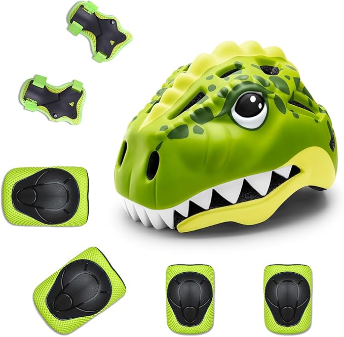 KINGBIKE Toddler Helmet 2-3-5-8 Years Kids Balance Bike Helmets Size Adjustable 3D Dinosaur with Led Light for Skateboard Scooter Cycling Skaterolling