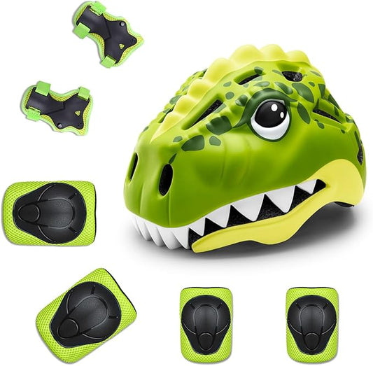 KINGBIKE Toddler Helmet 2-3-5-8 Years Kids Balance Bike Helmets Size Adjustable 3D Dinosaur with Led Light for Skateboard Scooter Cycling Skaterolling