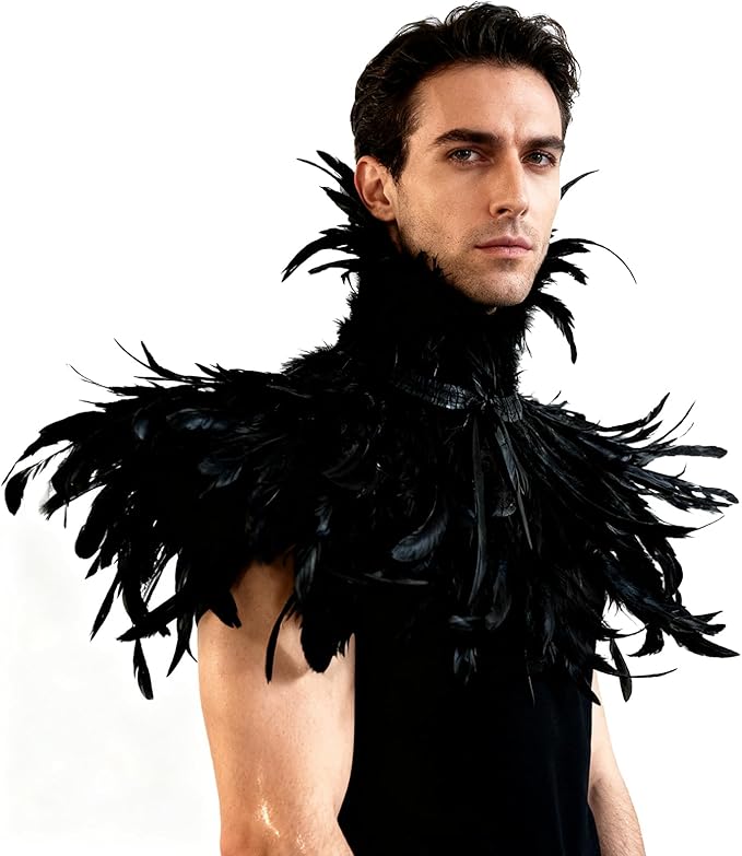 L'VOW Gothic Black Feather Shrug Cape Shawl Halloween Costume for Men