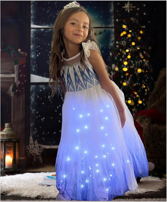 Girls Light Up Pricness Costume Kids Led Halloween Party Dress