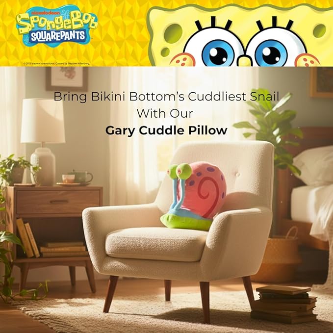 Spongebob Squarepants Gary The Snail Plush Cuddle Pillow, Super Soft & Cozy, 20" Tall, (Officially Licensed Product) by Franco Collectibles
