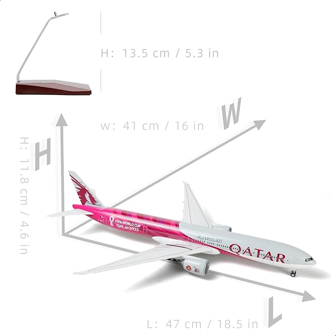 1/150 Boeing 777-300ER Qatar 18.5 inchs Large Model Diecast Airplane Model Kits with Stand for Aviation Enthusiast Gift A7-BEB (World Cup Commemorative Livery)