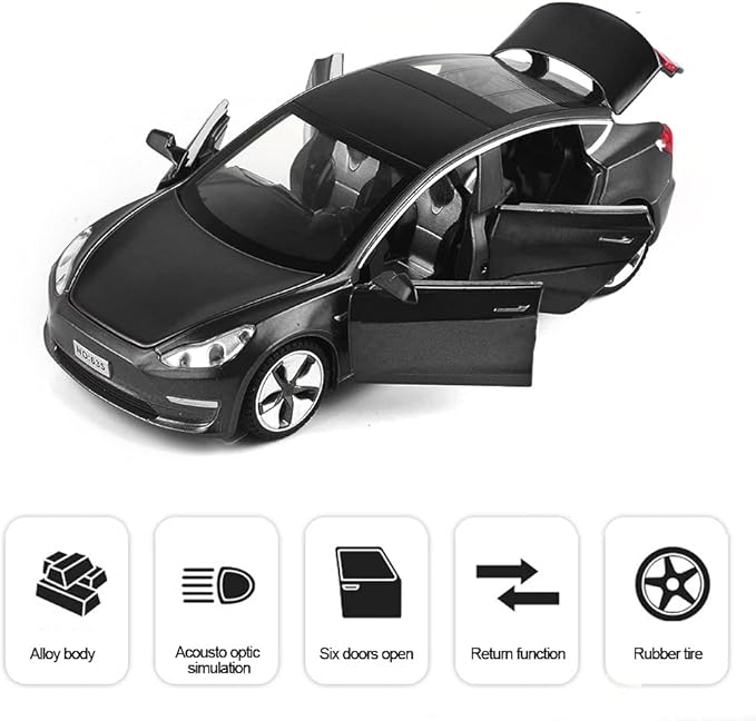 Diecast Toy 3 Car Model,Zinc Alloy Simulation Casting car Model Pull Back Vehicles,1:32 Scale Mini Vehicles Toys with Lights and Music for Toddlers Kids Children Birthday Gift (Black)