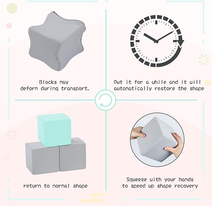 TRENDBOX 6 Pcs Toddler Foam Blocks, 5.5inch Soft Foam Cubes with Detachable Washable Cover, Soft Play Blocks for Toddlers and Kids (Light Gray/Blue)